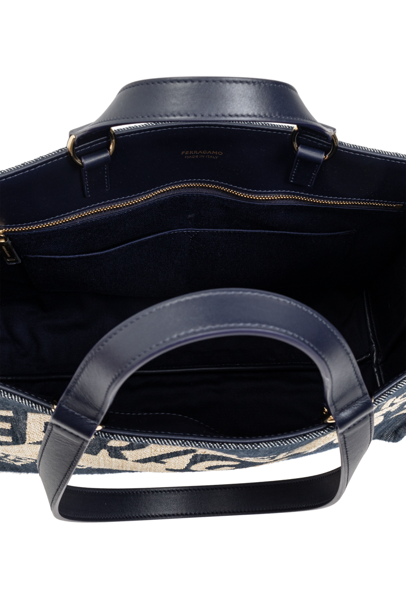 FERRAGAMO Blue denim large TT Sign shopping bag